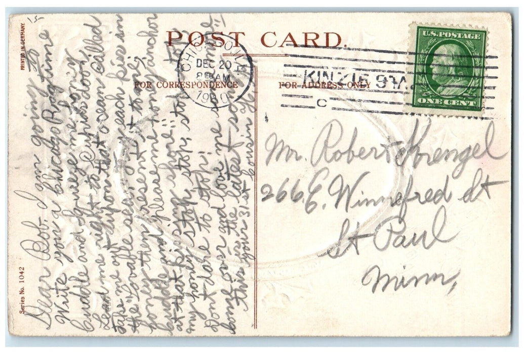 1910 Christmas Pretty Girl Big Hat Flowers Holly Berries Embossed Postcard