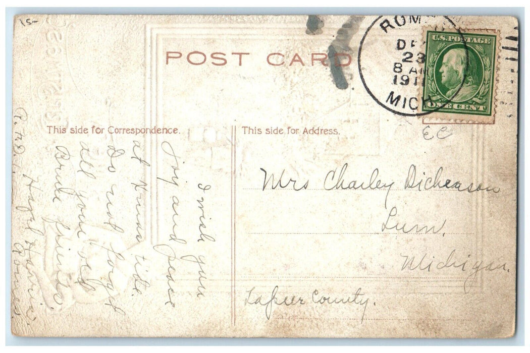 1911 Christmas Father And Child Way Back Home Winter Snow Embossed Postcard