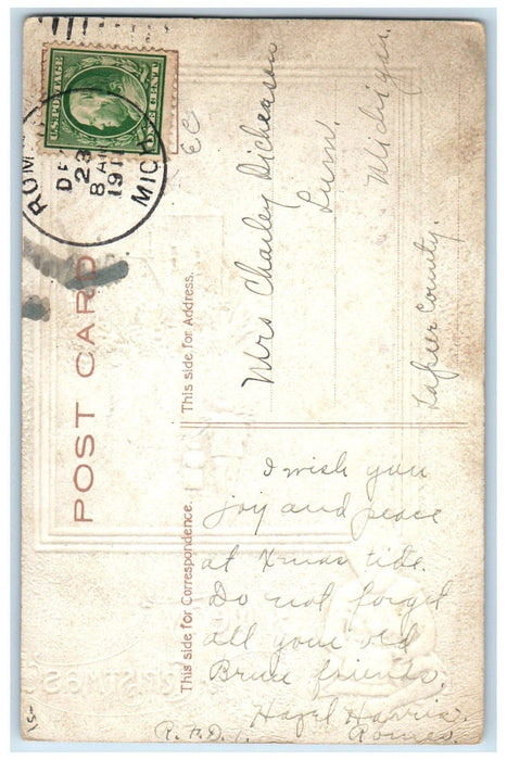 1911 Christmas Father And Child Way Back Home Winter Snow Embossed Postcard
