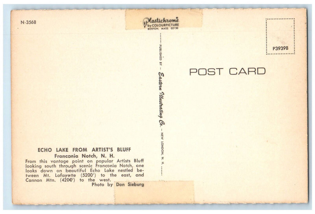 c1960's Echo Lake From Artist's Bluff Franconia Notch New Hampshire NH Postcard