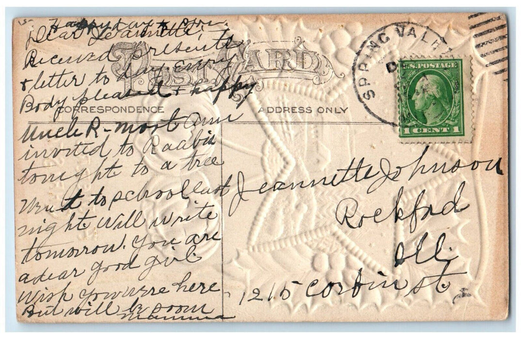 c1910's Christmas Gold Star And Blue Flowers Embossed Posted Antique Postcard