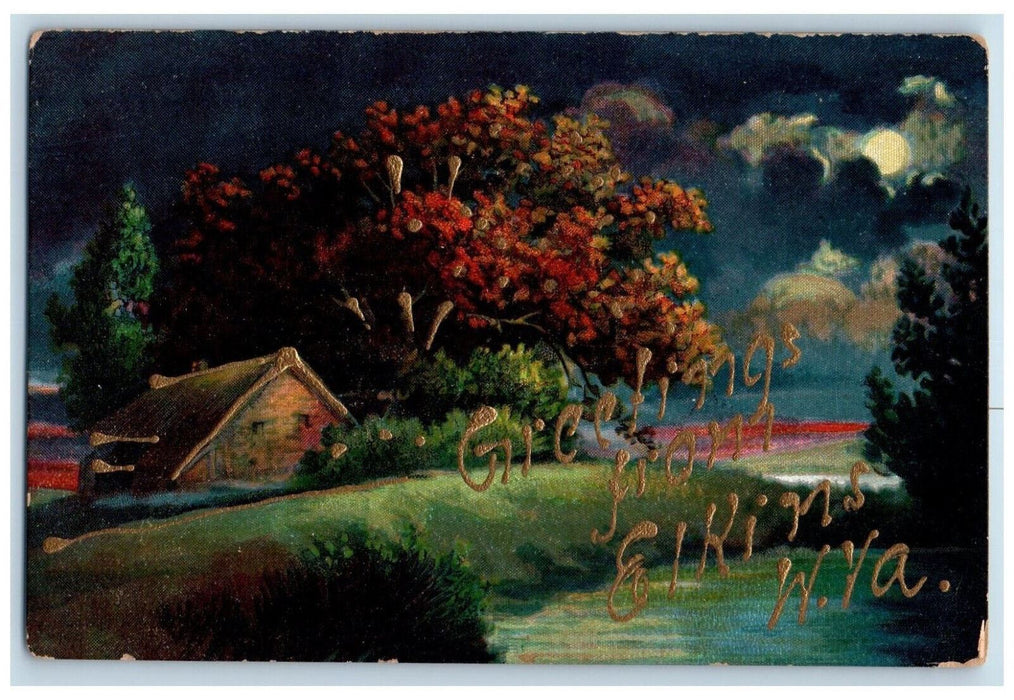 c1910 Night View Greetings from Elkins West Virginia WV Glitter Postcard