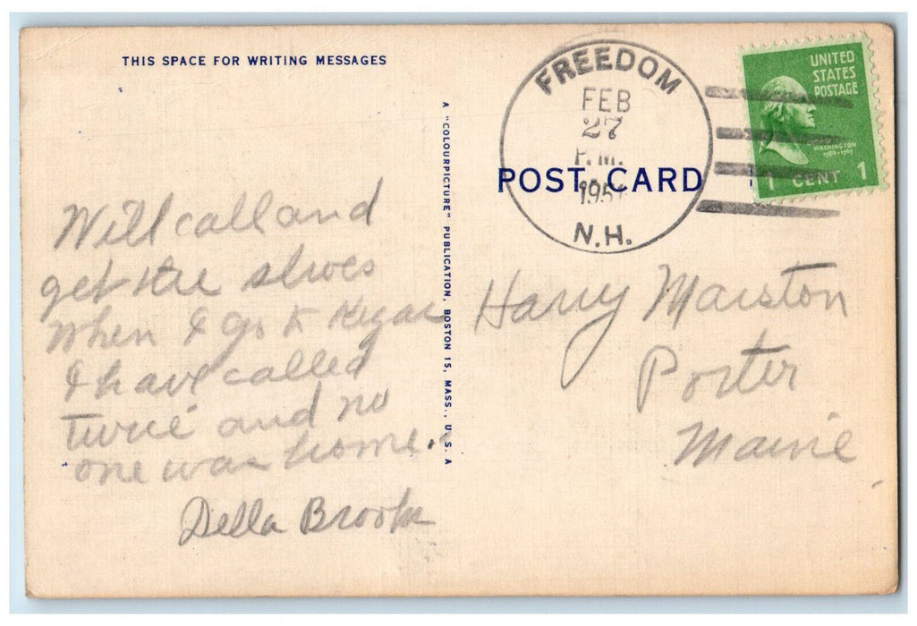 1951 Scene of River and Trees Greetings from Freedom New Hampshire NH Postcard