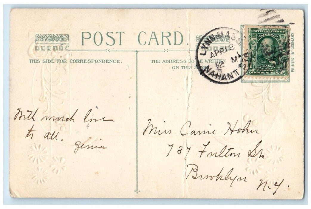 c1910's Easter Wishes Bunny Rabbit Basket Rake Winsch Back Antique Postcard