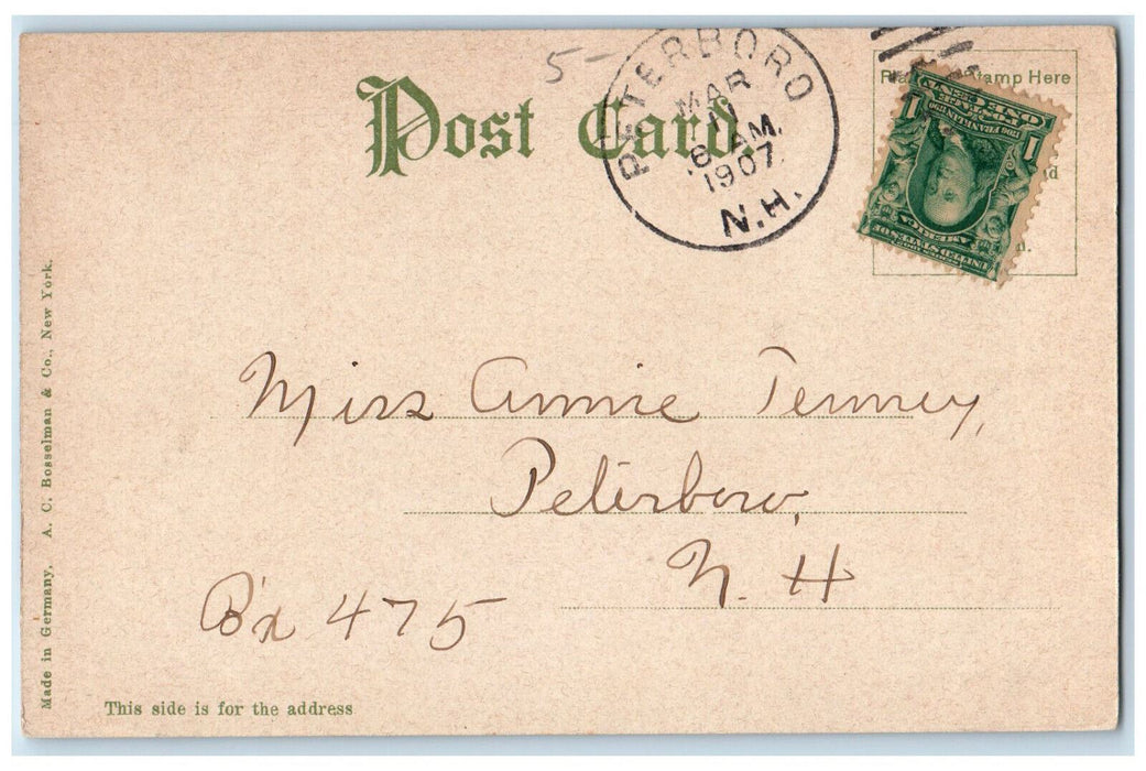 1907 Monument The Common Fitzwilliam New Hampshire NH Antique Postcard