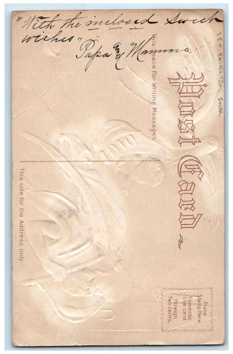 New Year Greetings Father Time Stork Carrying Baby Embossed Glitter Postcard
