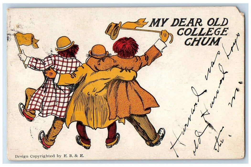 1905 Men College Chum Harvard Santa Barbara California CA Antique Postcard