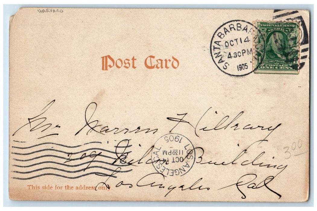1905 Men College Chum Harvard Santa Barbara California CA Antique Postcard