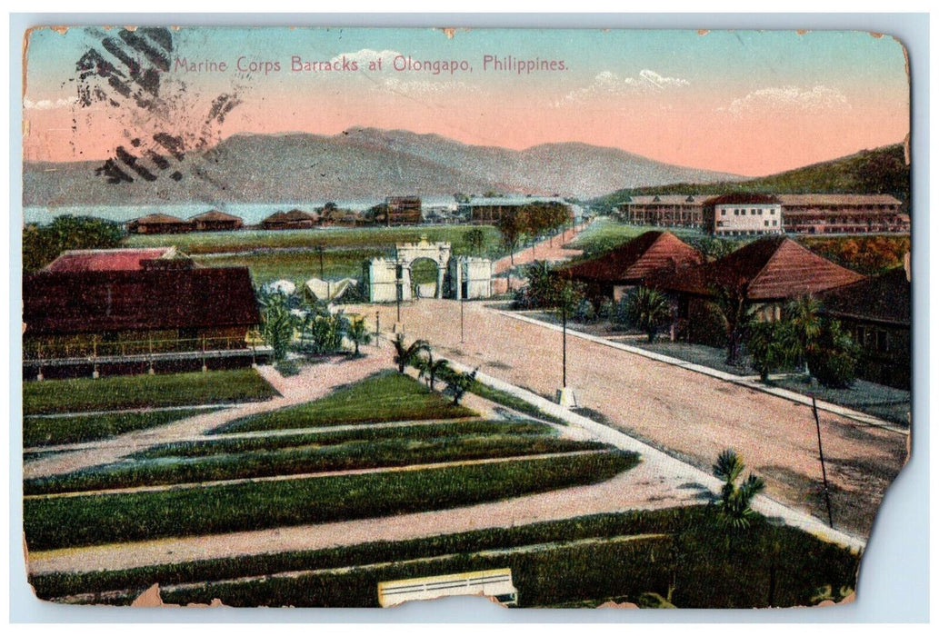 c1910 Marine Corps Barracks at Olongapo Philippines Antique Posted Postcard