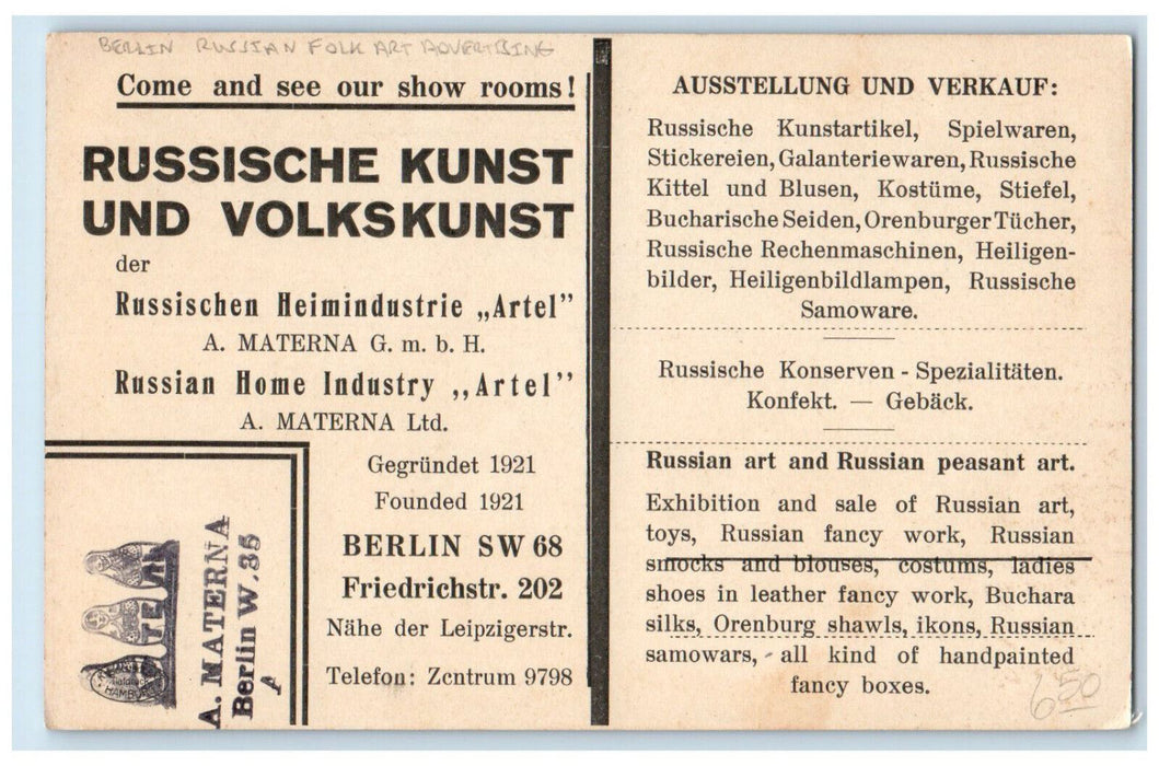c1910 Russische Typen Markt Berlin Russian Folk Art Advertisement Postcard
