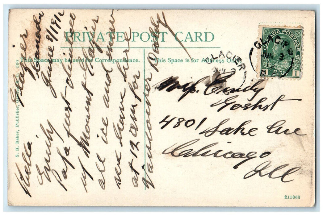 c1910 Mt. Sir Donald Glacier British Columbia Canada Posted Antique Postcard