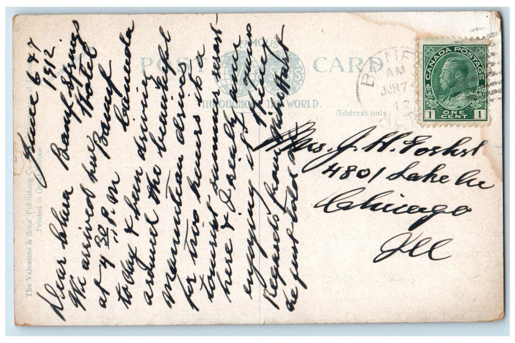 1912 Mt. Assiniboine And Bow River Banff Alberta Canada Posted Postcard