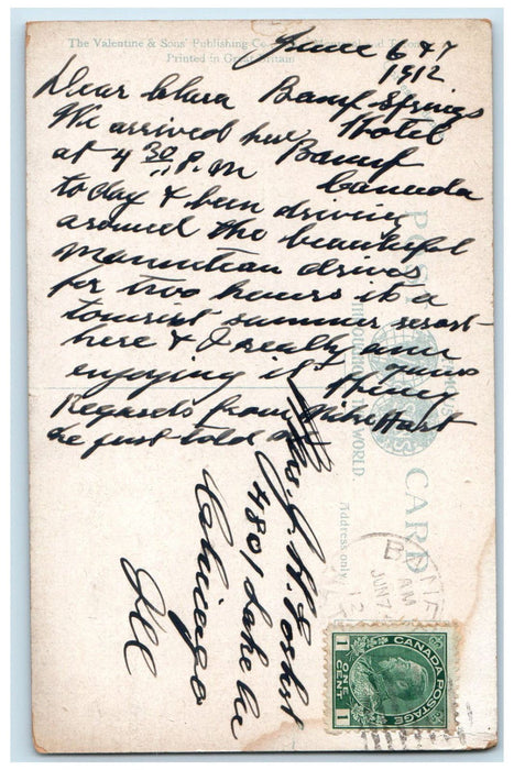 1912 Mt. Assiniboine And Bow River Banff Alberta Canada Posted Postcard