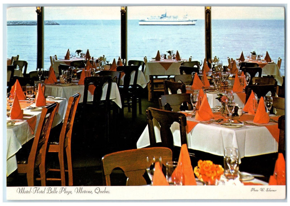 c1960s Dining Area Motel-Hotel Belle Plage Matane Quebec Canada Vintage Postcard