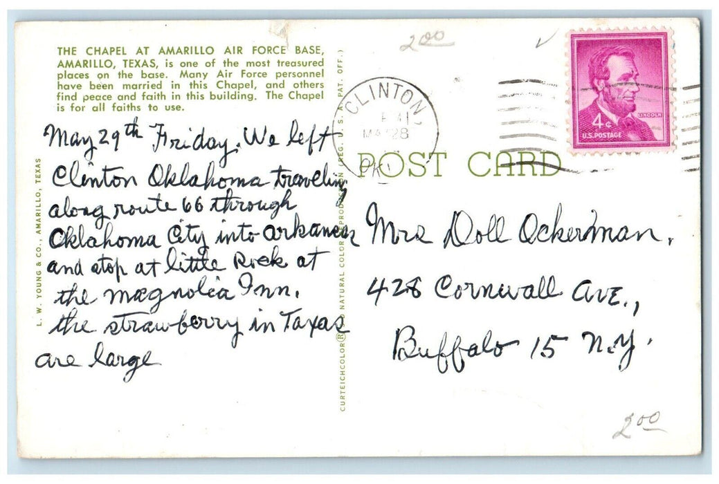 1970 Chapel Amarillo Air Force Base Exterior Building Amarillo Texas TX Postcard