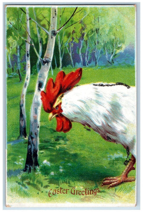 c1910's Easter Greetings Rooster Chicken Farm Embossed Posted Antique Postcard