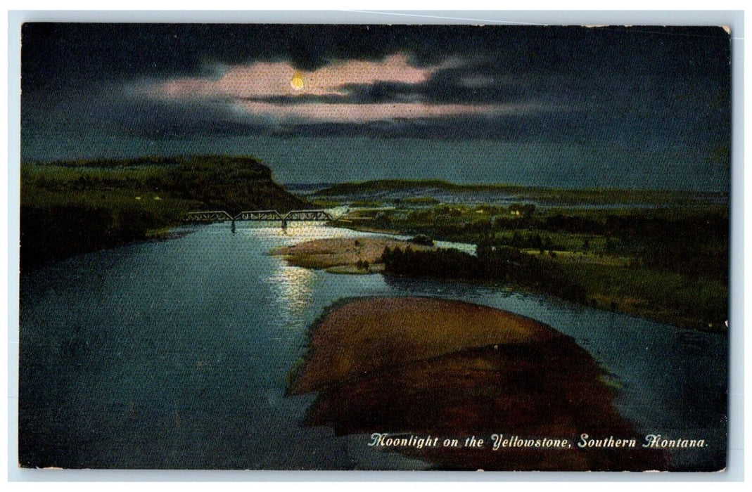 c1910 Moonlight on the Yellowstone Southern Montana MT Antique Unposted Postcard