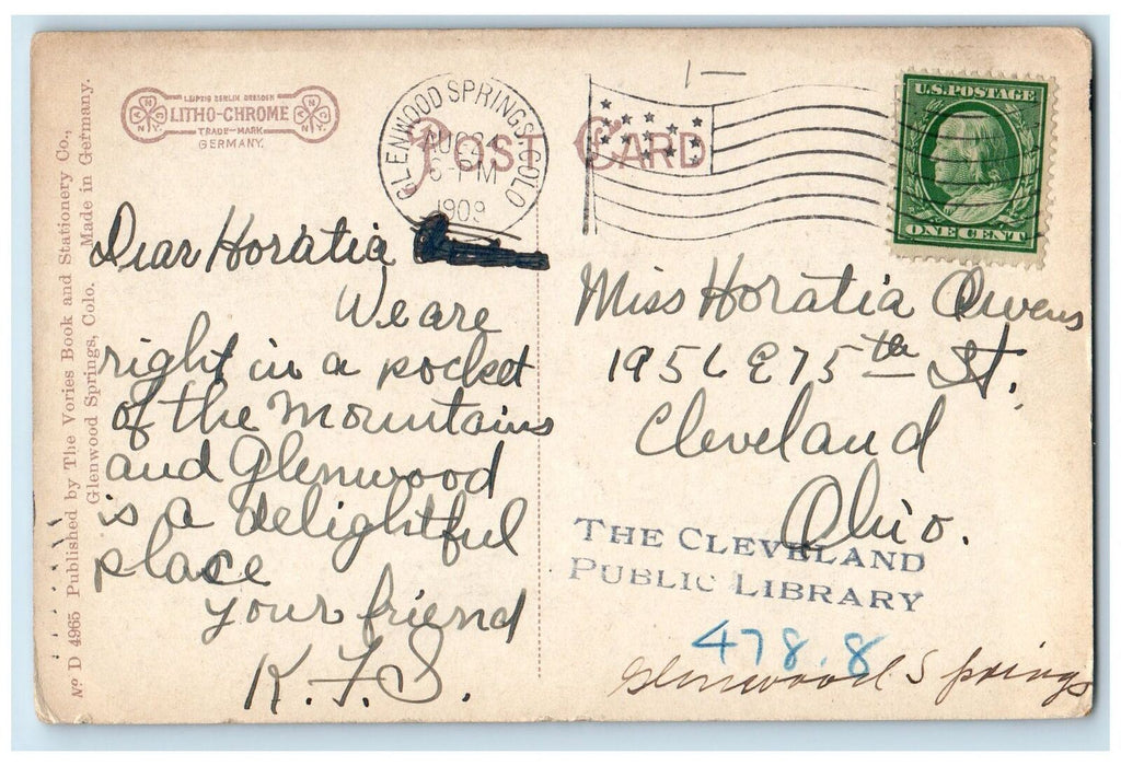 1909 Glenwood Springs River Lake Bridges Buildings Mountain Colorado CO Postcard