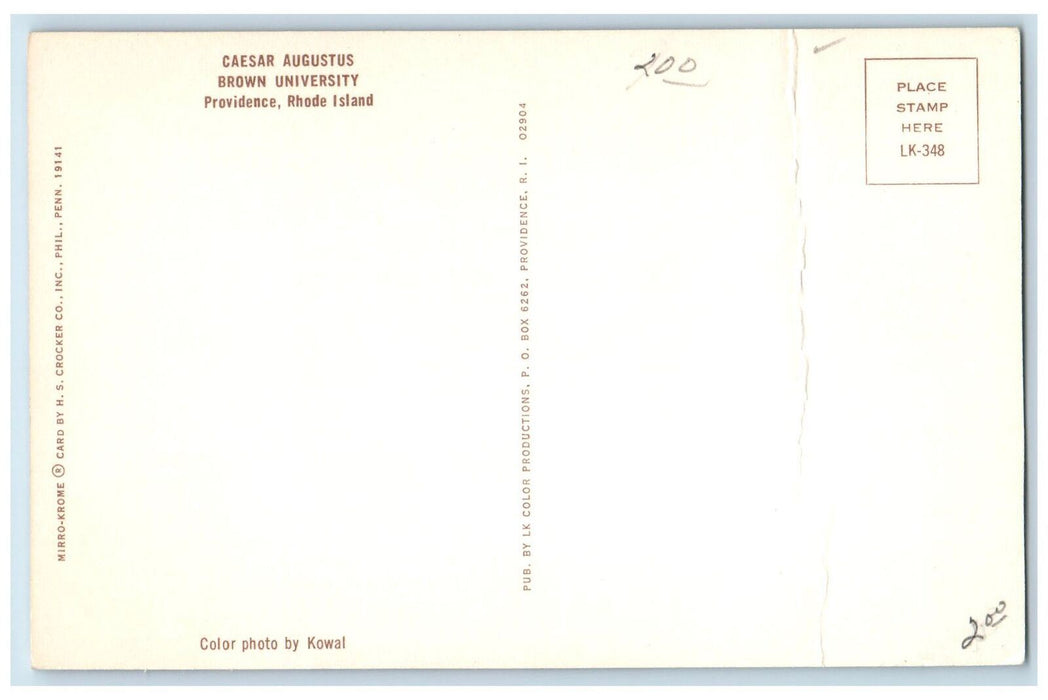c1960's Caesar Augustus Brown University Providence Rhode Island RI Postcard