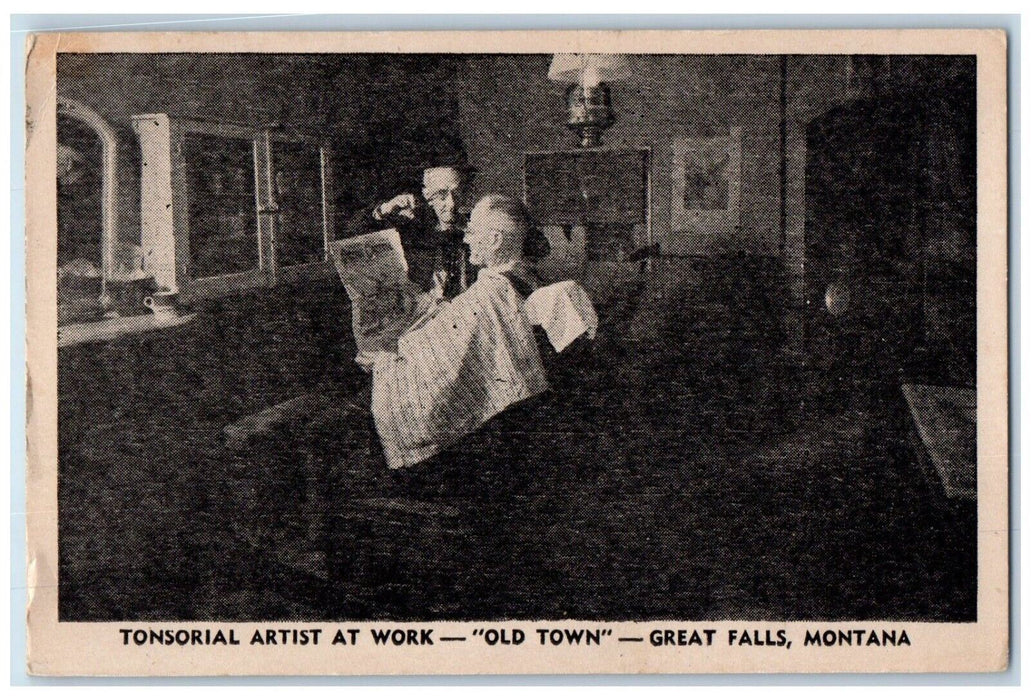 c1940's Tonsorial Artist at Work "Old Town" Great Falls Montana MT Postcard