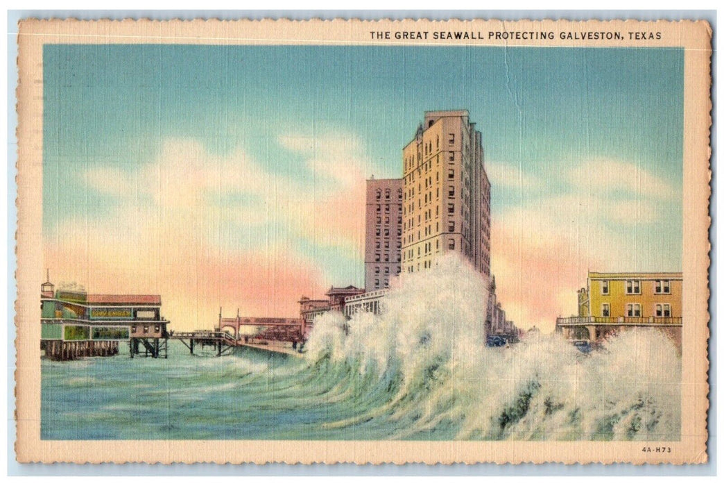 1938 The Great Seawall Protecting Galveston Texas TX Vintage Postcard
