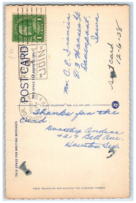 1938 The Great Seawall Protecting Galveston Texas TX Vintage Postcard