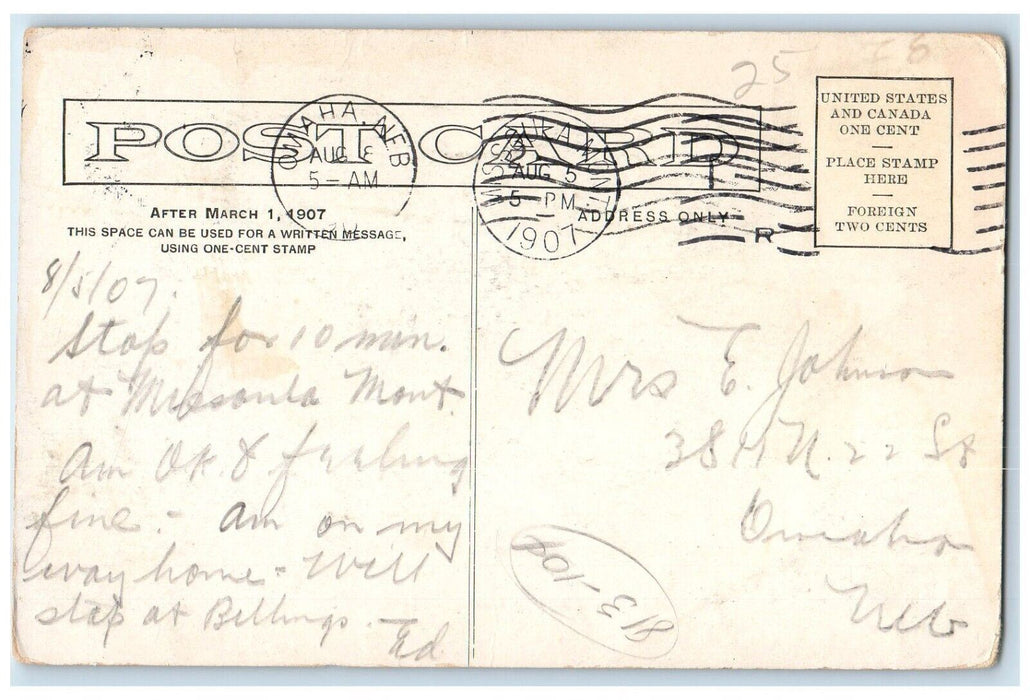 1907 Stop for 10 Minutes Message Mount Lo Lo Missoula Montana MT Postcard