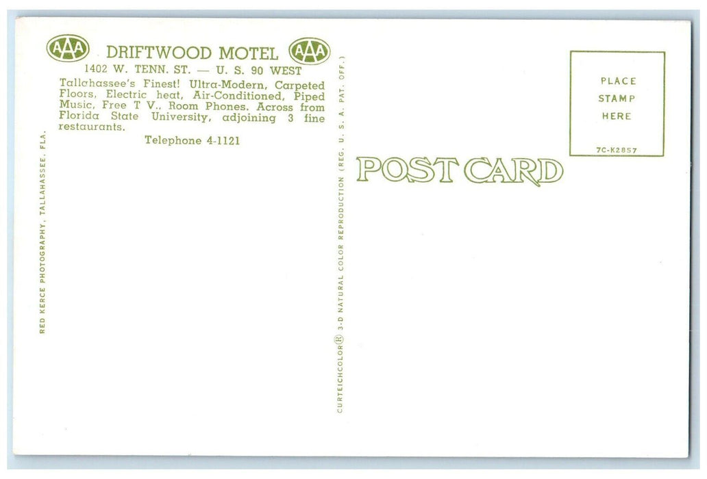 c1960's Driftwood Ultra-Modern Motel Tallahassee Florida FL Postcard