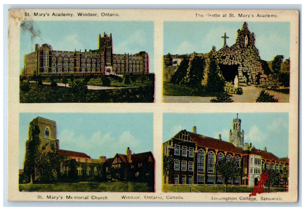 c1940's Church School College Academy Windsor Ontario Canada Multiview Postcard
