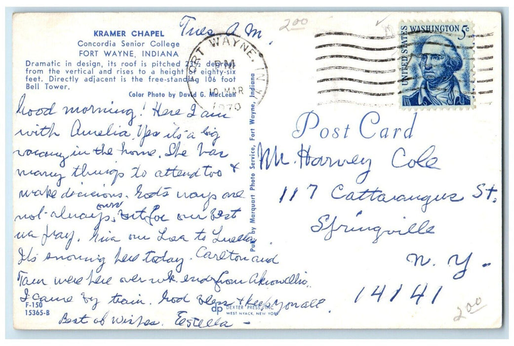 1970 Kramer Chapel Concordia Senior College Exterior Fort Wayne Indiana Postcard