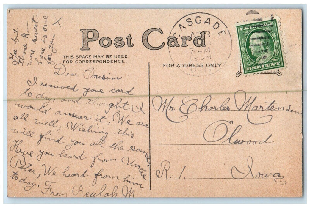 1909 Easter Anthropomorphic Rabbits Playing Egg Cascade Iowa IA Antique Postcard