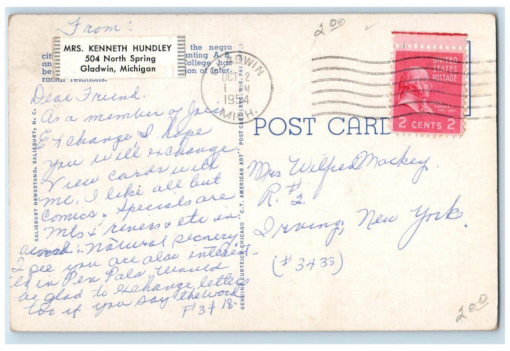 1954 Galer Hall Exterior Scene Livingstone College Salisbury NC Posted Postcard