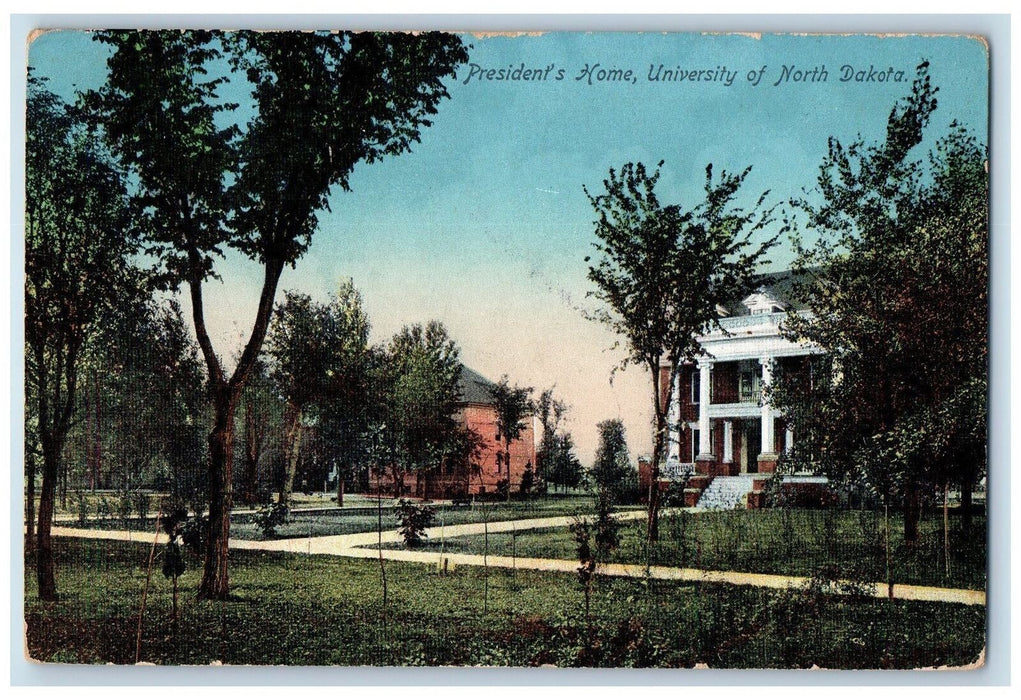 1911 President's Home Scene University Of North Dakota Posted Vintage Postcard