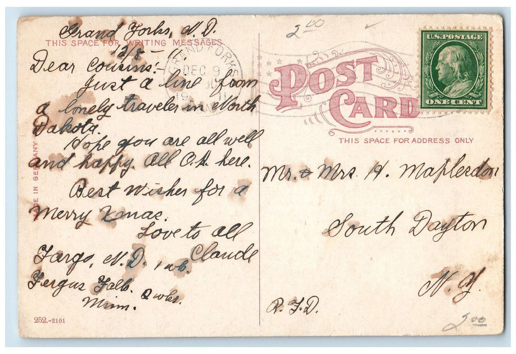 1911 President's Home Scene University Of North Dakota Posted Vintage Postcard
