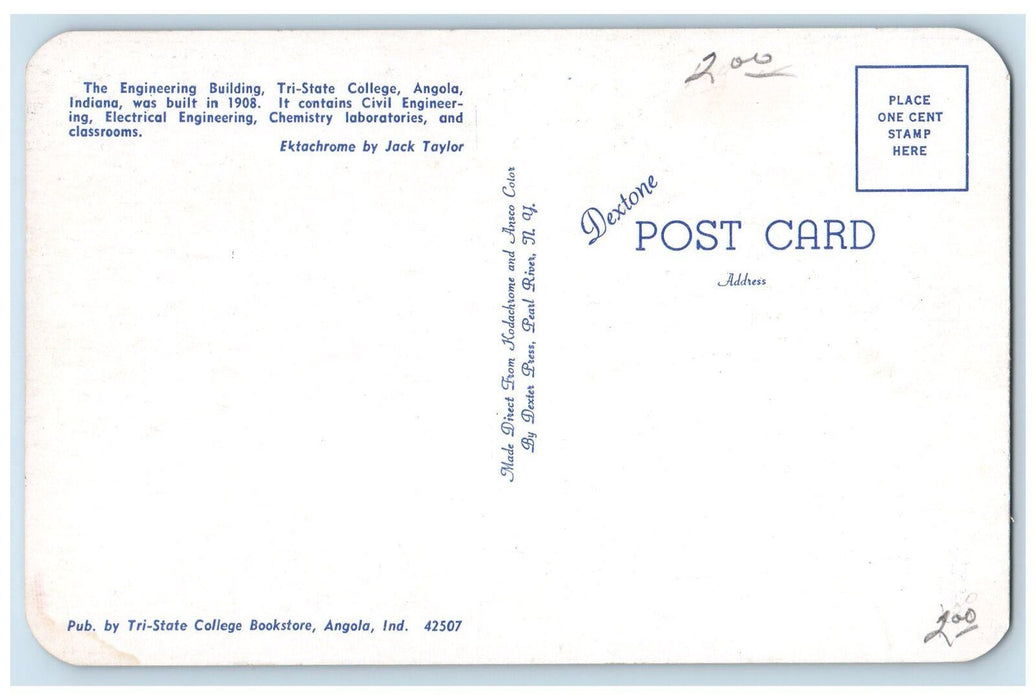 c1960's The Engineering Building Tri-State College Angola Indiana IN Postcard