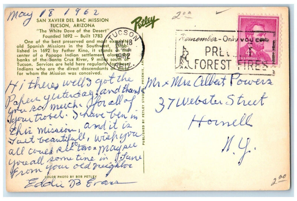 1962 San Xavier Del Bac Mission White Dove Desert Tucson Arizona Petley Postcard
