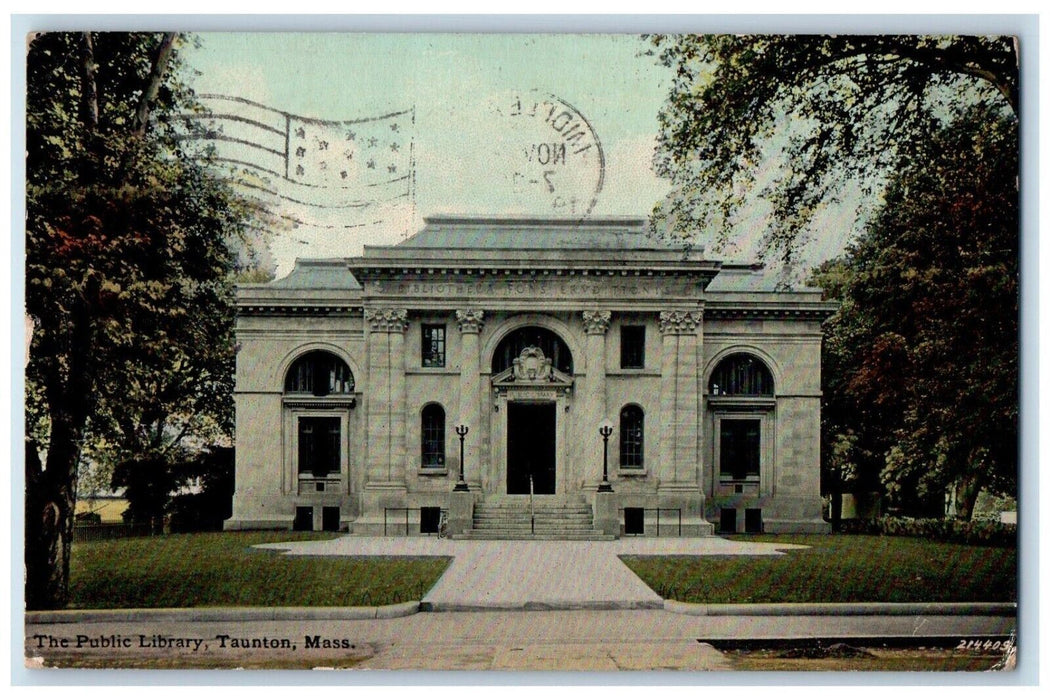 1911 The Public Library Building Front View Taunton Massachusetts MA Postcard