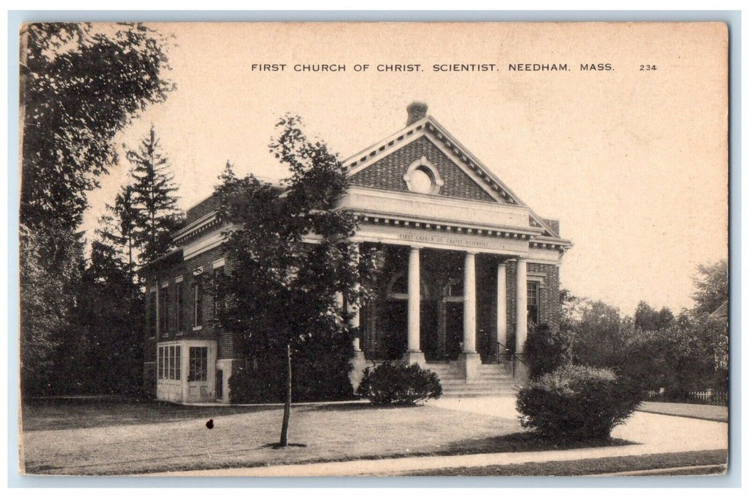 c1920's First Chruch Of Christ Scientist Needham Massachusetts MA Postcard