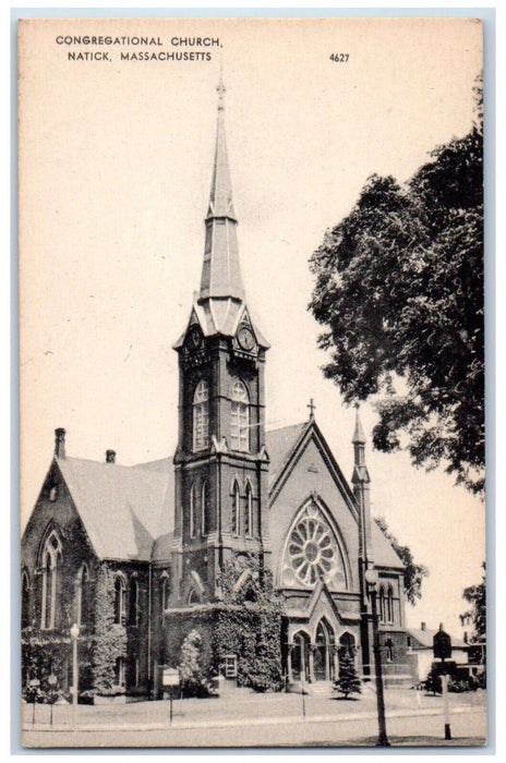 c1930's Congregational Chruch Natick Clock Tower Massachusetts MA Postcard