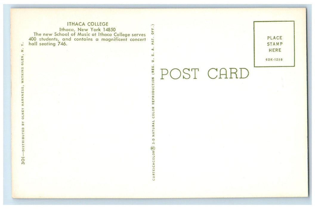 c1960's Small Pathway School off Music at Ithaca College New York NY Postcard