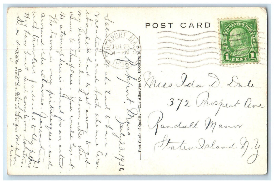 1936 Boat Canoe The Heart of Art Colony Rockport Massachusetts MA Postcard