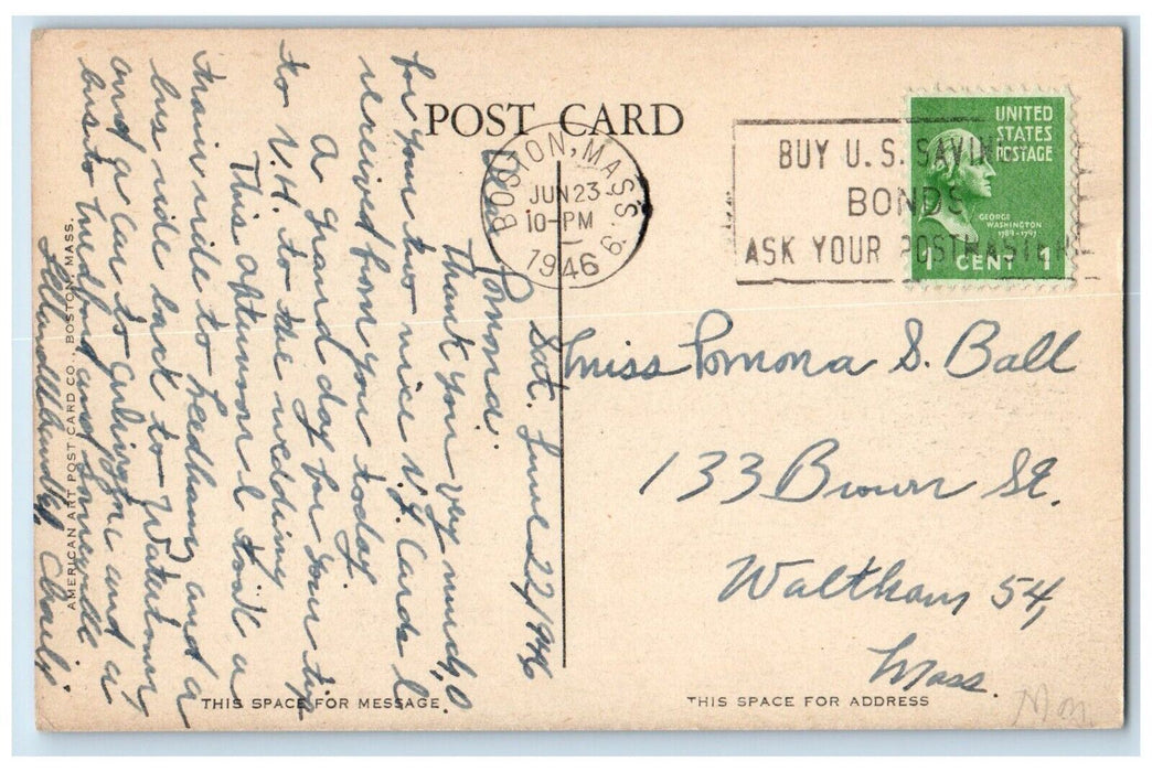 1946 The Needham High School Building Boston Massachusetts MA Vintage Postcard