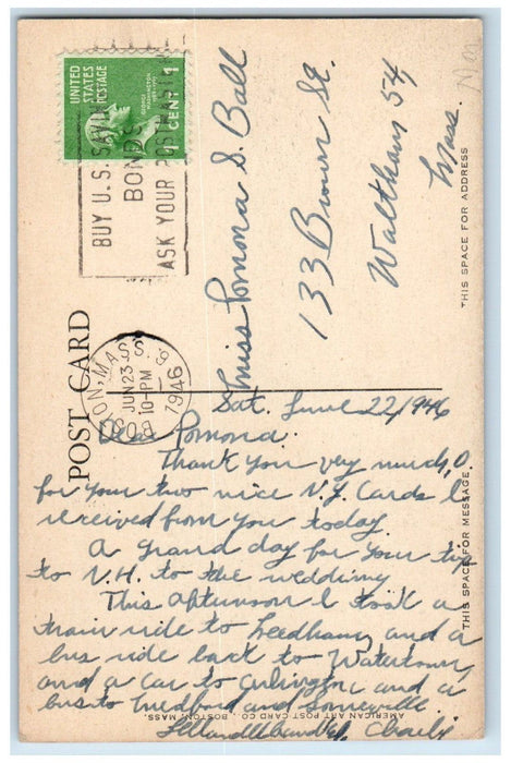 1946 The Needham High School Building Boston Massachusetts MA Vintage Postcard