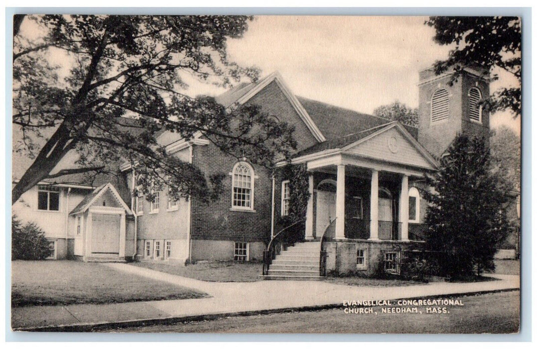 Evangelical Congregational Chruch Street View Needham Massachusetts MA Postcard