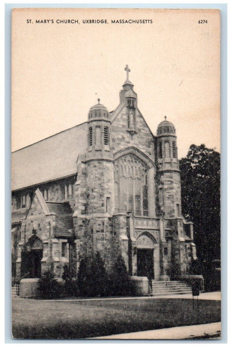 View Of St. Mary's Church Uxbridge Massachusetts MA Unposted Vintage Postcard