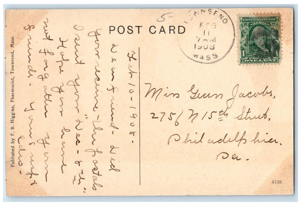 1908 The Methodist Church Townsend Massachusetts MA Posted Antique Postcard