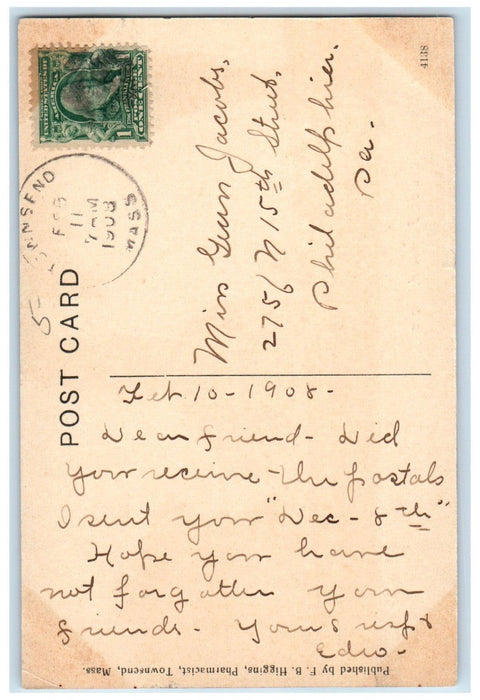 1908 The Methodist Church Townsend Massachusetts MA Posted Antique Postcard