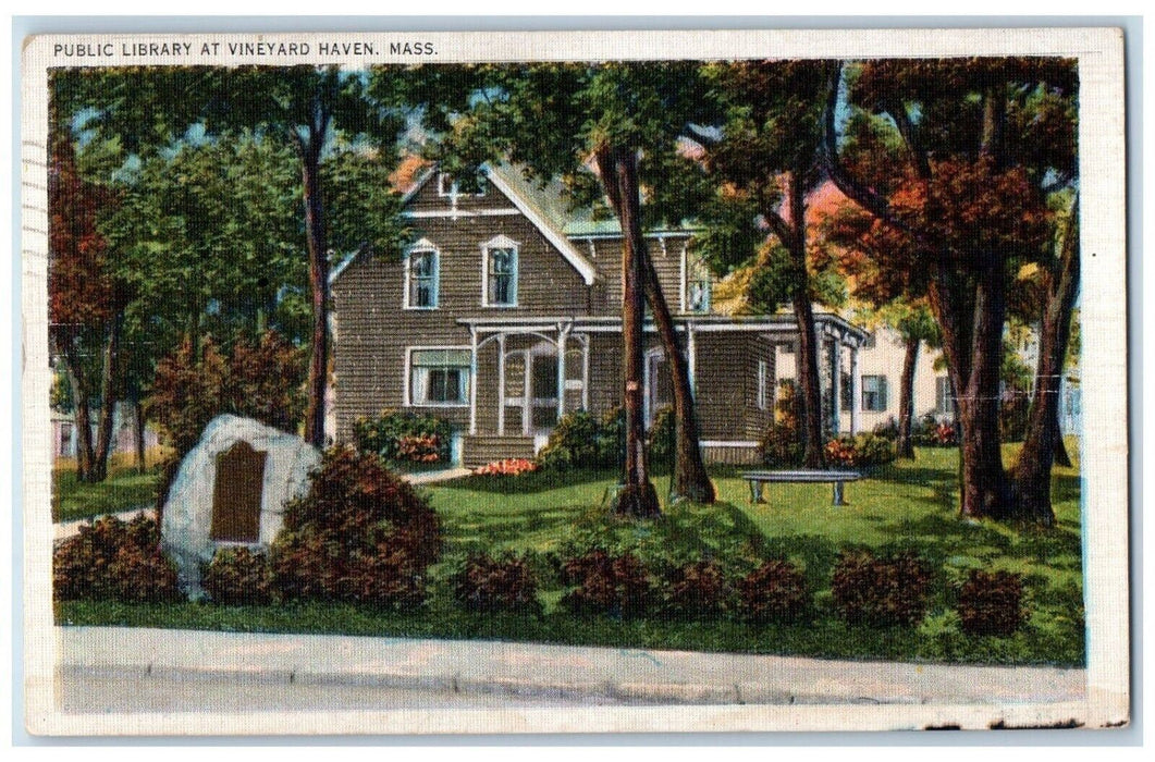 1935 Public Library Vineyard Haven Massachusetts MA Martha's Vintage Postcard