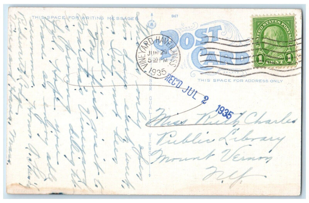 1935 Public Library Vineyard Haven Massachusetts MA Martha's Vintage Postcard