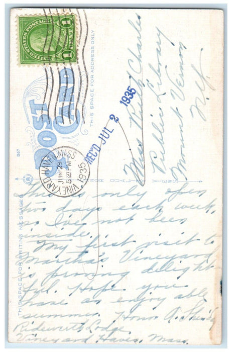 1935 Public Library Vineyard Haven Massachusetts MA Martha's Vintage Postcard